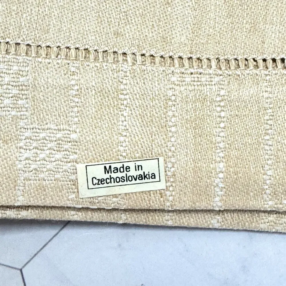 Set of 3 Vintage Czech Linen Dish Towels Beige Textured Tea Towels NEW OLD STOCK